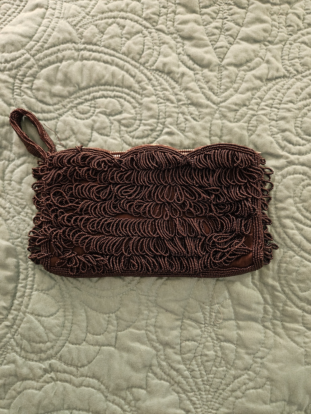 Beaded Brown Wristlet Clutch - Elegant Evening Bag